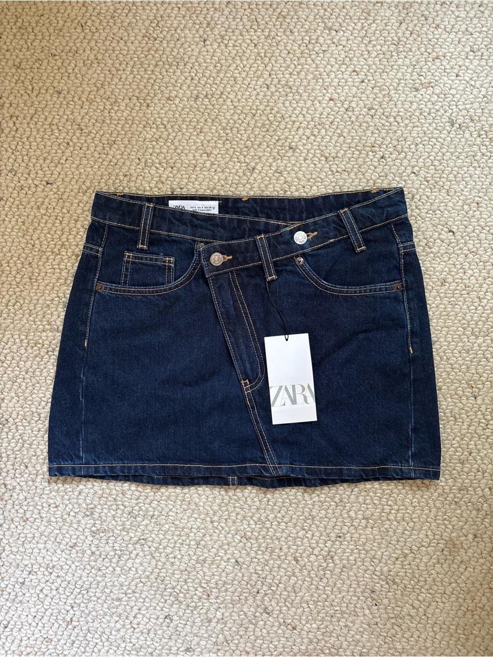ZARA Dark Blue Denim Mini Skirt with Contrast Stitching